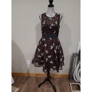 Frock! by Tracy Reese sleeveless dress brown silk floral fit flare Women SZ 6